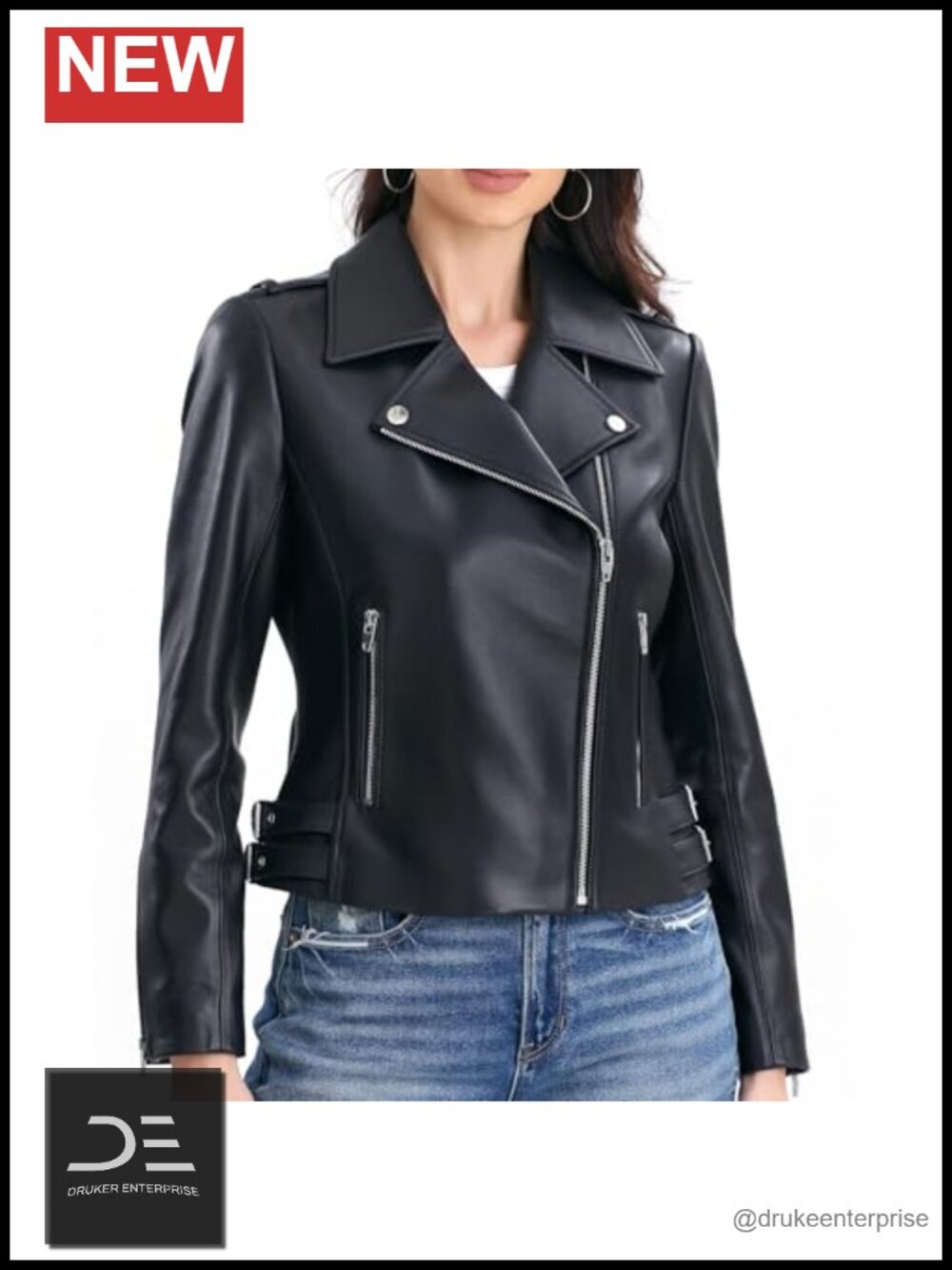 Genuine Lambskin Leather Moto Jacket Asymmetrical Zip Quilted Biker Coat
